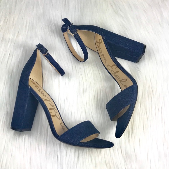 denim block heel sandals